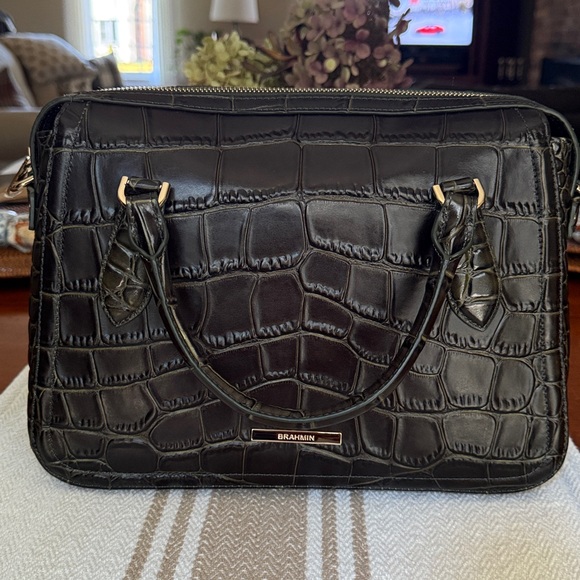 🔥Brahmin Micaela🔥Matcha Green Baize Crocodile Embossed Satchel 🔥 - Picture 2 of 9